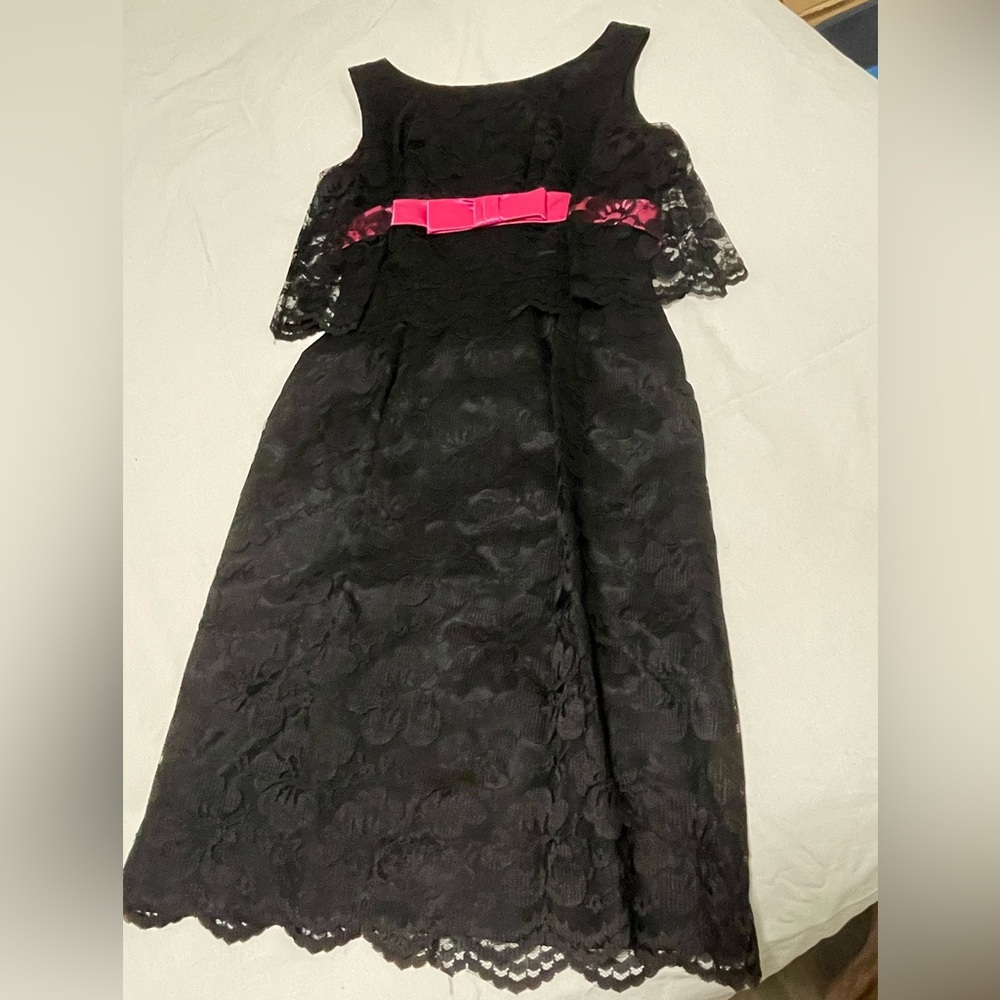 Elegant Black Lace Dress with Pink Accents